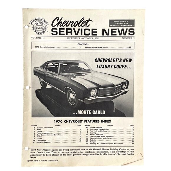 Vtg 1969 Chevrolet Service News Manual Chevy Monte Carlo Sept Oct Vol 41 No 9 - Picture 1 of 5